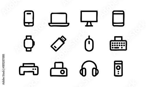 Digital device line icons collection vector illustration, easily editable. 