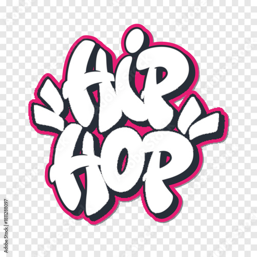 Hip hop in graffiti style text with halo on transparent background design.