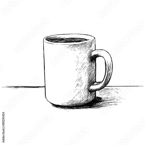 Simple sketch of a coffee mug on a table