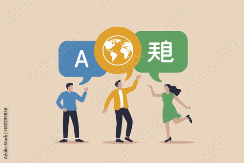 Global language translation and communication concept illustration