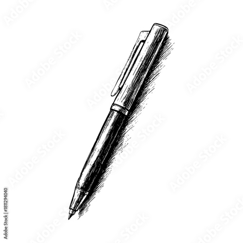 Detailed sketch of a black pen on paper