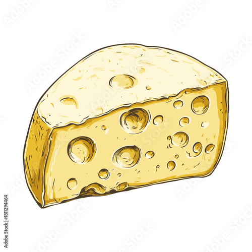 Wedge of cheese with holes showcasing its texture and color