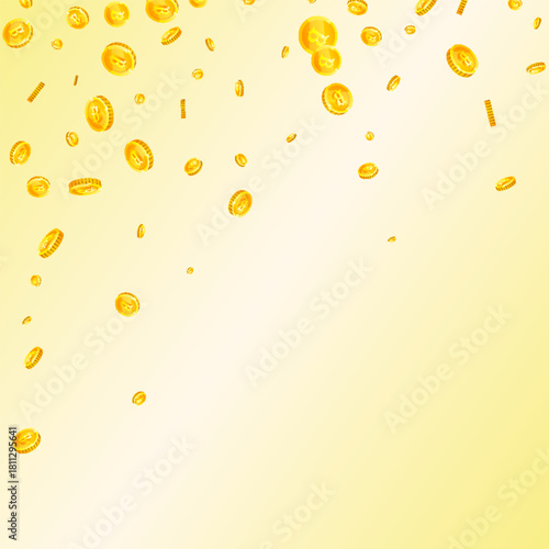 Thai baht coins falling. Gold scattered THB