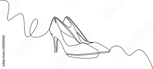 Continuous line drawing. Women's shoes with high heels. Vector illustration.