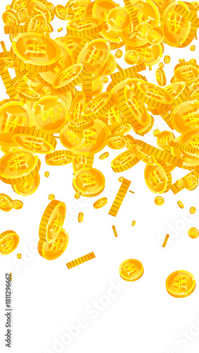 Korean won coins falling. Scattered gold WON