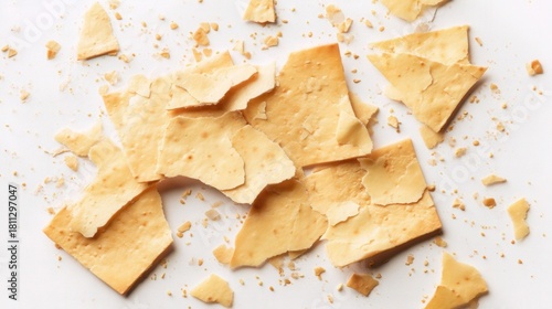Crispy Cracker Shards on White Surface Isolated. Generative AI