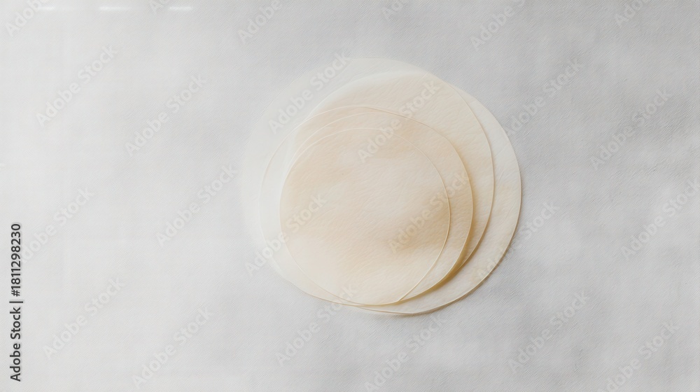 Fototapeta premium Thin round rice paper sheets on white background isolated. Generative AI