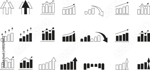 Hand drawn business growth charts and graphs collection