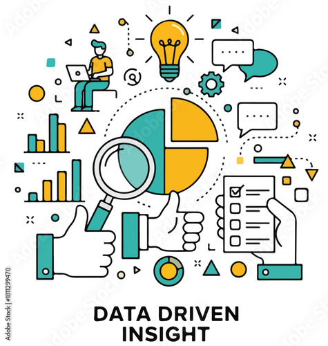 SEO and Web Analytics Vector Illustration: Search Engine Optimization Concept with Data Metrics, Keyword Research and Digital Marketing Analysis for Web Banners and Business Presentations