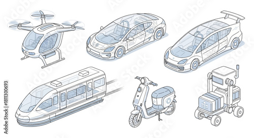 Transportation Evolution Exploring Future Vehicles Including Helicopters, Electric Cars, Trains, and Scooters