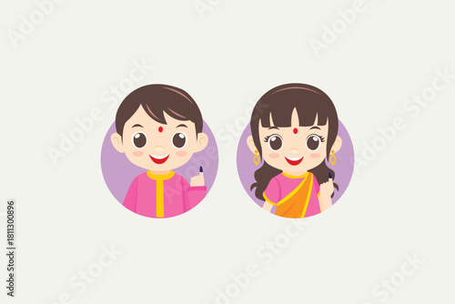 Vector illustration of Malaysian people on General Election Day Concept. Voter fingers with blue ink marked on nail