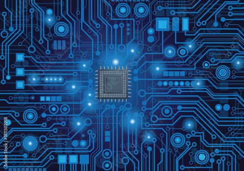 CPU Chip on Motherboard. Central Computer Processors CPU concept. Quantum computer large data processing database concept. Futuristic microchip processor. Digital chip.