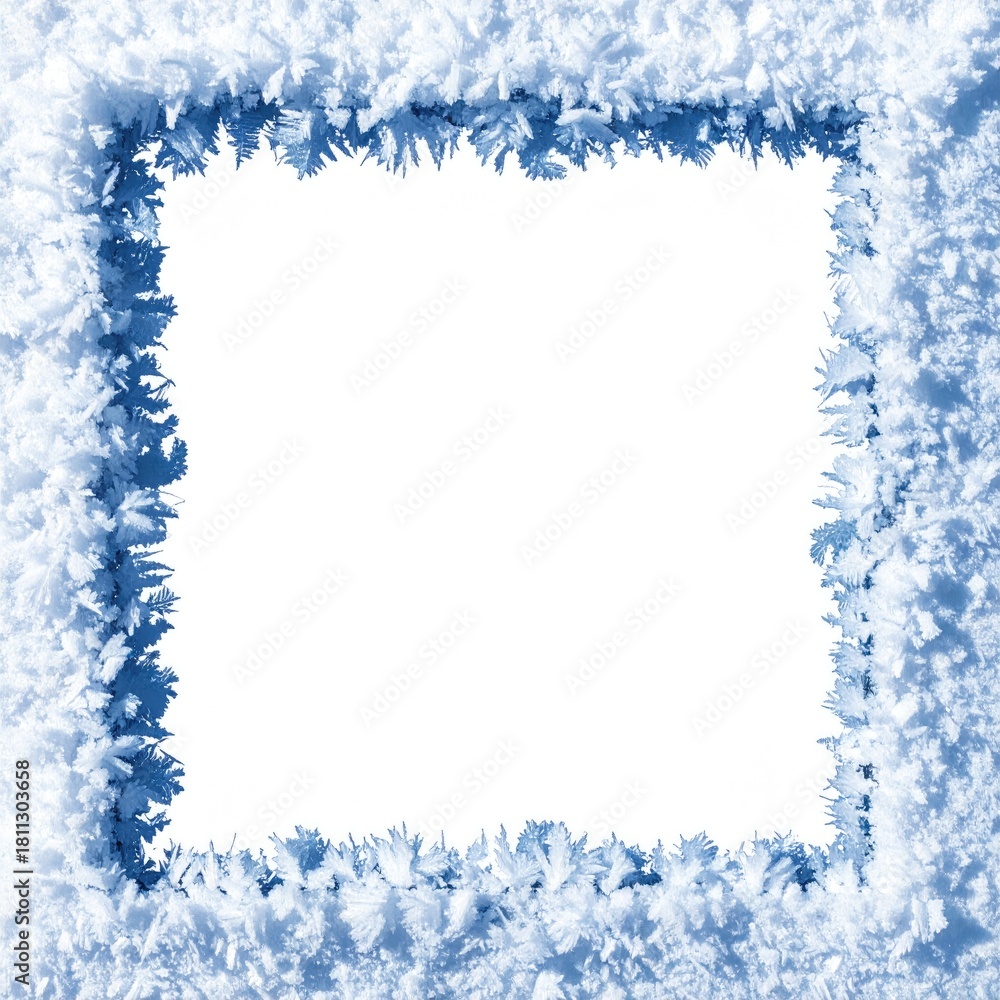 Fototapeta premium Frosty ice crystals form a square frame on white