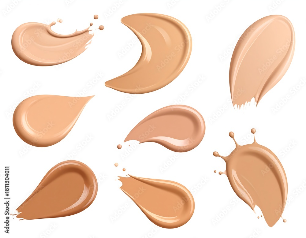 Obraz premium Assorted swatches of various shades of makeup foundation on white background