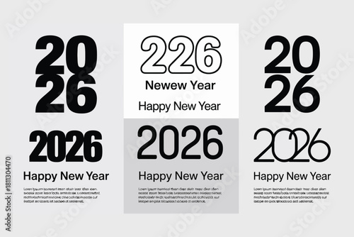 Happy new year 2026 typographic design elements with festive greetings
