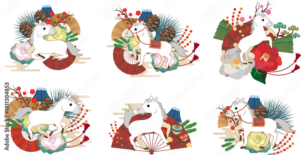 Fototapeta premium 年賀状 2026年 午年 