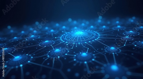 Futuristic abstract technology background with blue glowing lines and dots. Digital network connection, wave data flow, and cyber security concept. 3D illustration.