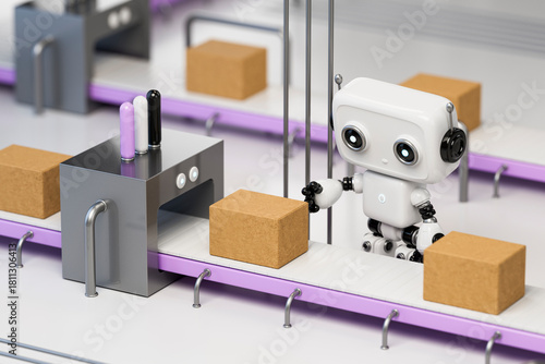 3D robot handling packages on logistics conveyor