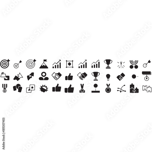 Business icon set. Compliance, fairness, integrity, loyalty, trust, equality, code of conduct, honesty, anti corruption, transparency.
