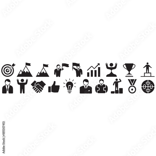 Business icon set. Compliance, fairness, integrity, loyalty, trust, equality, code of conduct, honesty, anti corruption, transparency.
