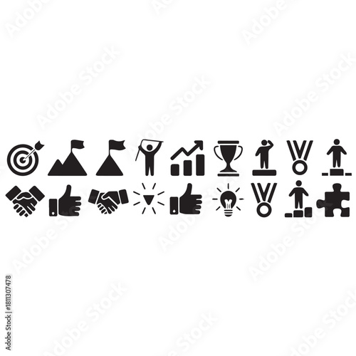 Business icon set. Compliance, fairness, integrity, loyalty, trust, equality, code of conduct, honesty, anti corruption, transparency.
