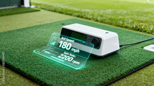 High-Tech Golf Device Measuring Ball Speed and Spin Rate on Driving Range