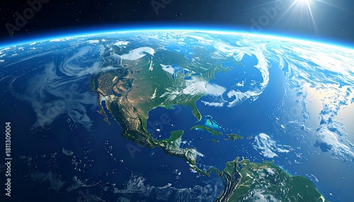 Earth's western hemisphere, seen from space with detailed landmasses
