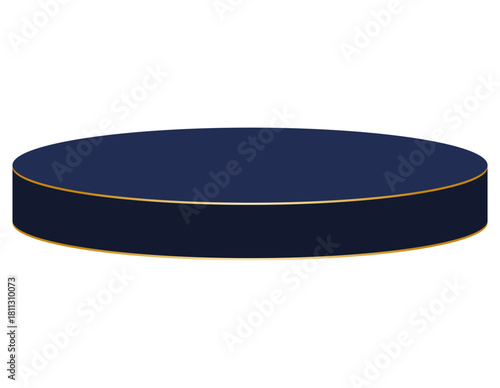 Simple Navy Blue and Gold Display Podium 3D Cylinder Podium in a Semicircle Vector Illustration Isolated on White Background