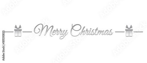Shiny Silver 'Merry Christmas' Text Divider: Transparent Background Luxury Christmas Greeting Card & Social Media Border Design Element