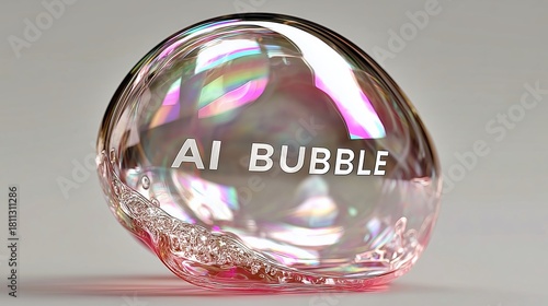 AI Bubble Concept, Shiny big soap bubble, Inflated Hype, Tech Speculation, Risky Investment