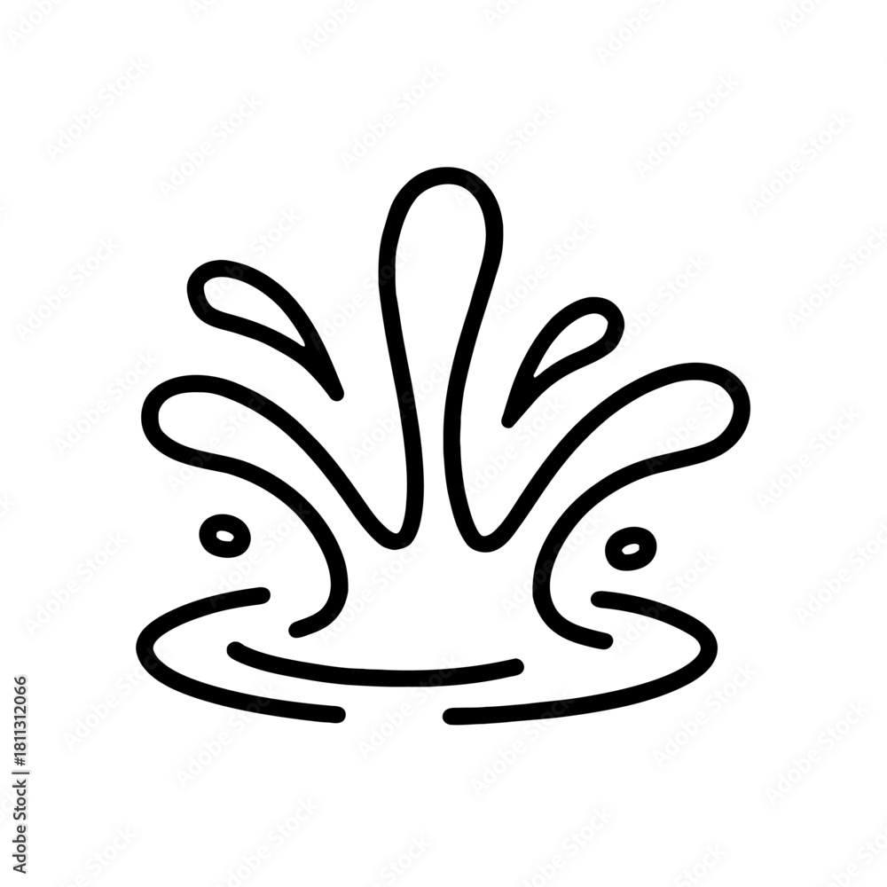 Obraz premium Water Splash Outline Icon Vector – Simple Hand Drawn Line Art Splatter Symbol for Liquid and Refreshment Design