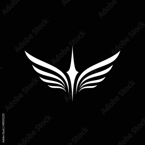 A stylized white wing logo with a central upward point on a black background, representing freedom and elegance.