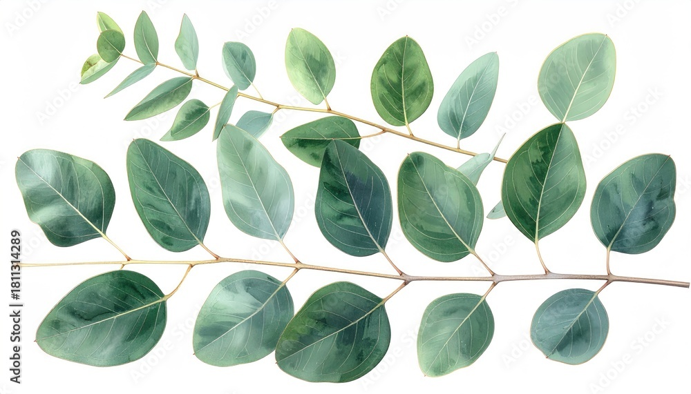 Naklejka premium Green leaves alternate on a twig. Elegant and soft
