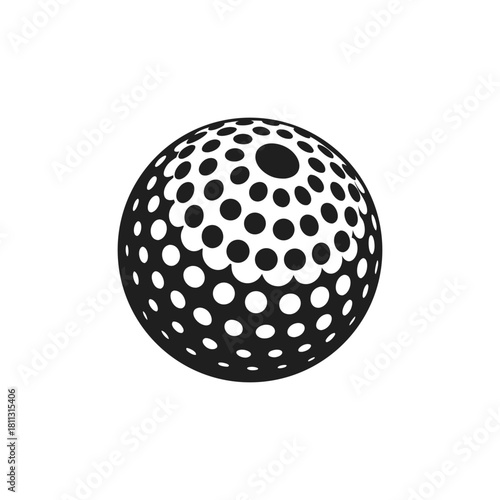 Black and white golf ball dimple pattern isolated on white background