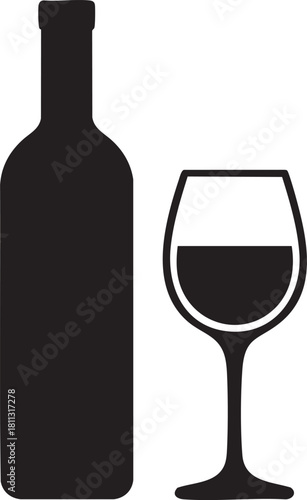 Wine bottle and glass silhouette vector