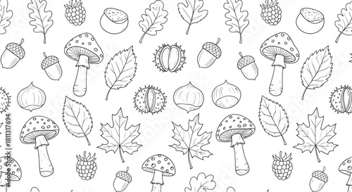 Autumn Doodle Seamless Pattern.