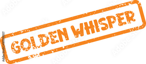 An expressive orange textured rubber stamp effect containing the words Golden Whisper