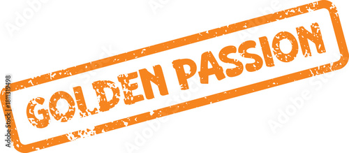 Distressed orange rectangular stamp featuring Golden Passion lettering on a clean white surface
