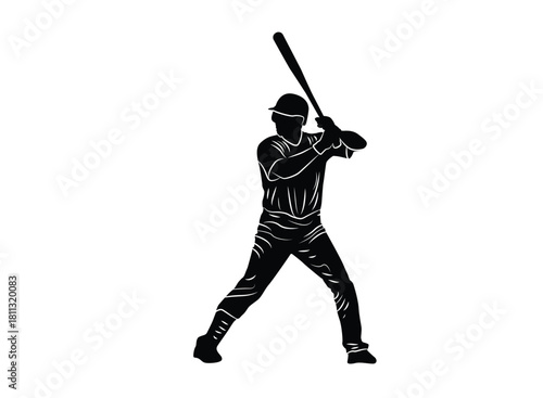 Silhouette of baseball player preparing to hit the ball. Athlete. Illustration. Vector.