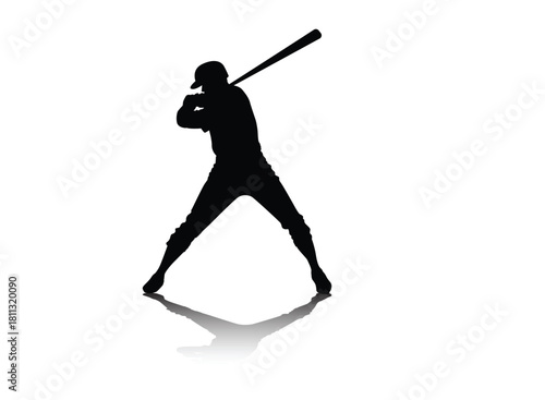 Silhouette of baseball player preparing to hit the ball. Athlete. Illustration. Vector.
