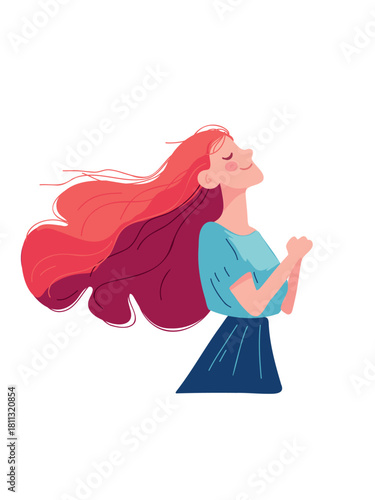 serene redhead woman art gentle relaxing character design