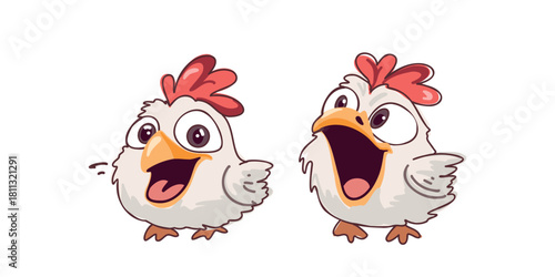 playful chicks pair illustration simple flat style on white