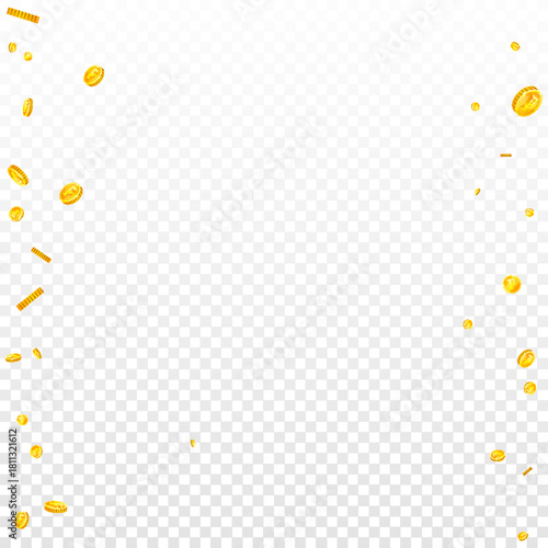 Swiss franc coins falling. Gold scattered CHF
