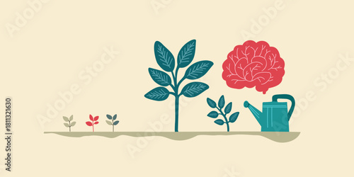 flat vector brain inspiration watering concept illustration