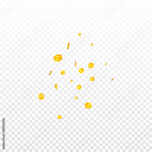 Thai baht coins falling. Gold scattered THB