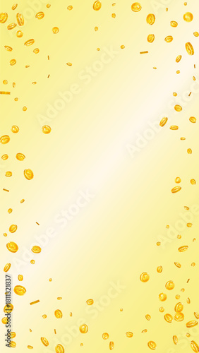 American dollar coins falling. Scattered gold USD