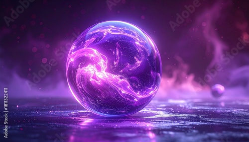 Abstract blue and purple energy design with glowing spheres, space illustration of futuristic plasma power pattern
