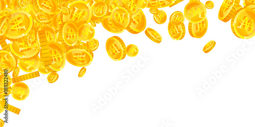 Korean won coins falling. Scattered gold WON