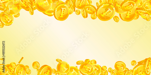 Swiss franc coins falling. Gold scattered CHF