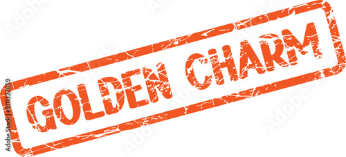 Authentic rectangular stamp with textured GOLDEN CHARM message symbolizing luck and attractiveness